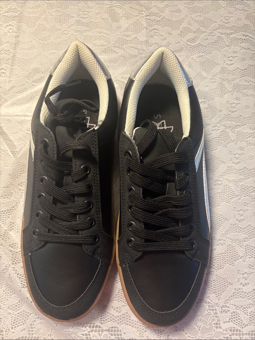 Women’s Black Casual Sneakers with Gum Sole